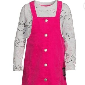 Barbie Toddler Girls 2T Hot‎ Pink Corduroy Jumper Dress & Shirt Set